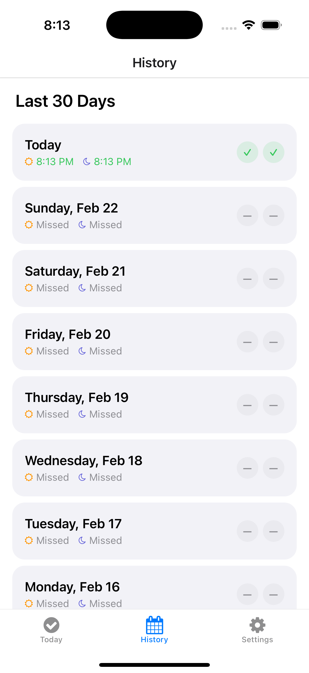 History screen